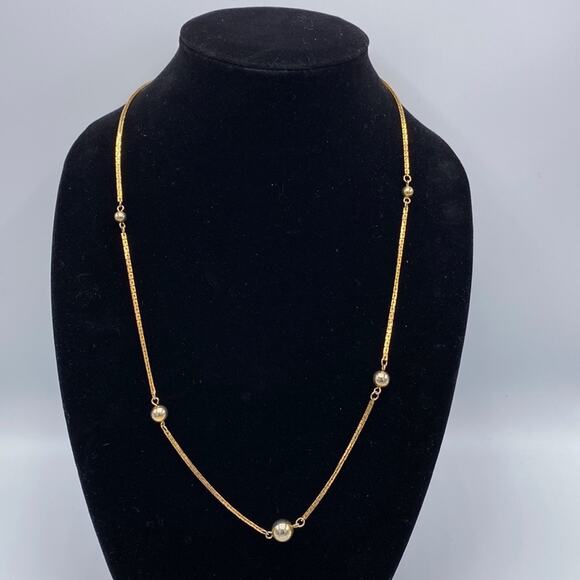 Vintage Avon Signed Gold Tone 26 Inches Box Chain Metal Bead Accent Necklace - Picture 1 of 6